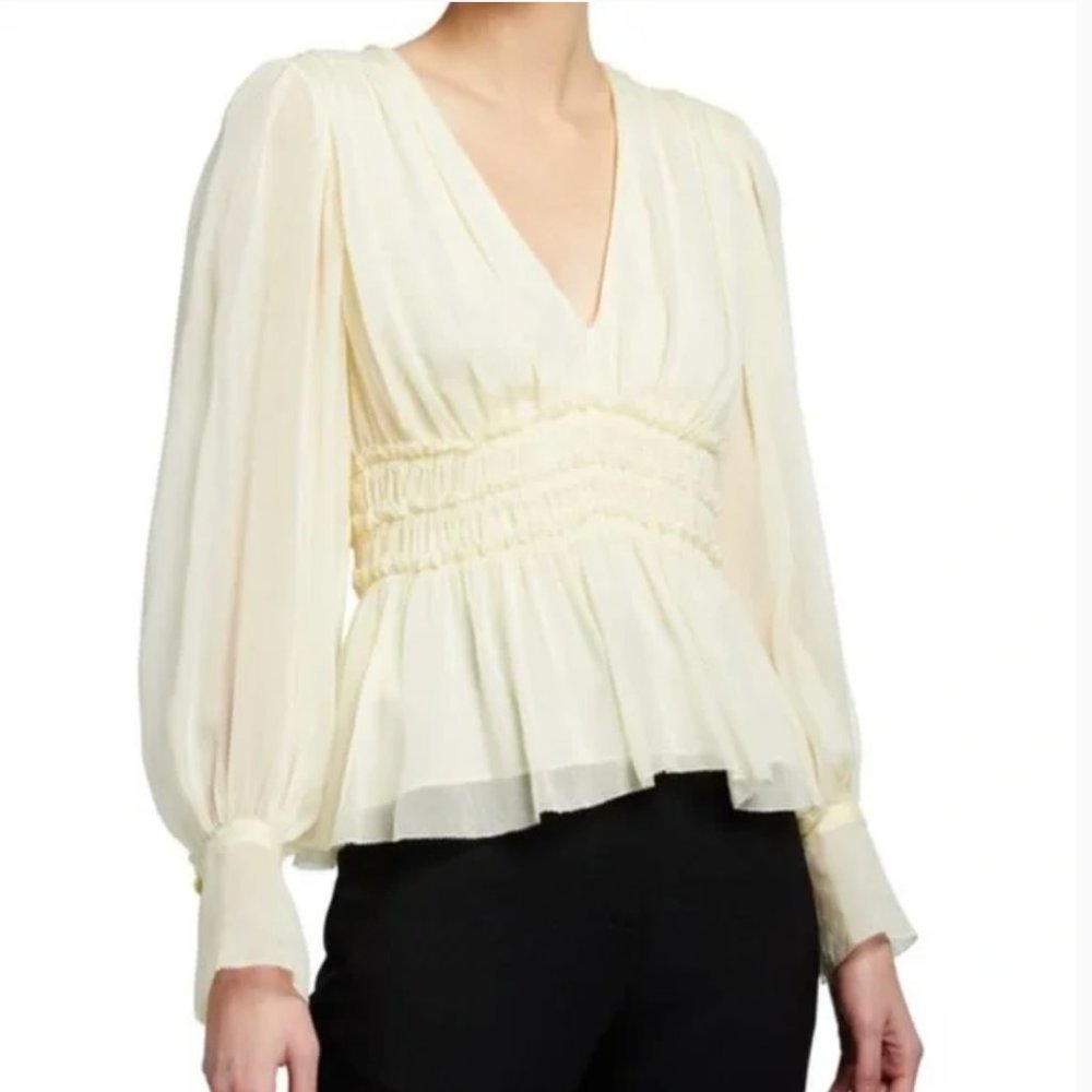 Rebecca Taylor 100% Silk Chiffon Butter Yellow Blouse Size 4